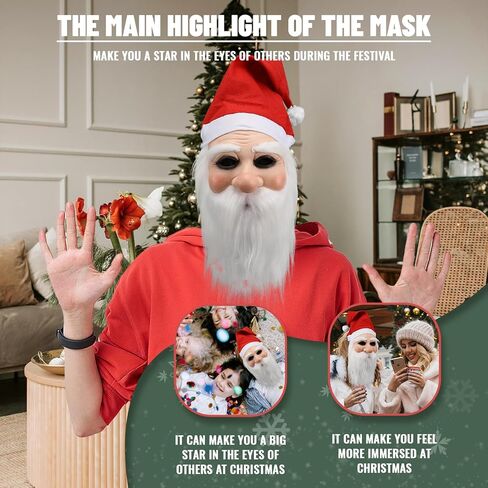 قناع سانتا كلوز أقنعة واقعية للبالغين قناع الوجه البشري العجوز مع قبعة لحية سانتا من اللاتكس دعائم تنكرية لعيد الميلاد in Kuwait