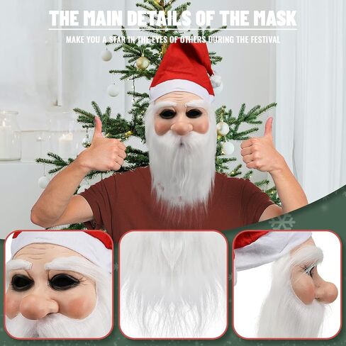 قناع سانتا كلوز أقنعة واقعية للبالغين قناع الوجه البشري العجوز مع قبعة لحية سانتا من اللاتكس دعائم تنكرية لعيد الميلاد in Kuwait