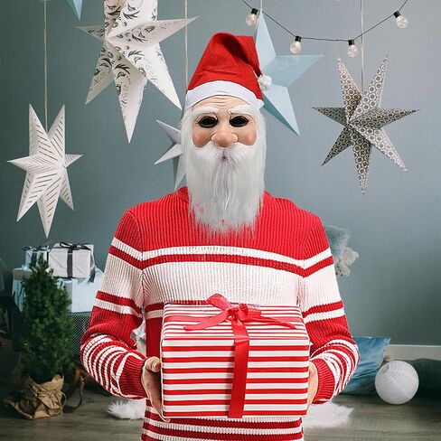 قناع سانتا كلوز أقنعة واقعية للبالغين قناع الوجه البشري العجوز مع قبعة لحية سانتا من اللاتكس دعائم تنكرية لعيد الميلاد in Kuwait