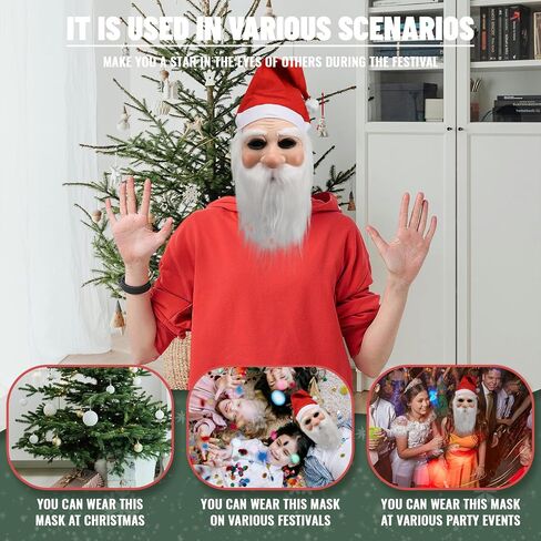 قناع سانتا كلوز أقنعة واقعية للبالغين قناع الوجه البشري العجوز مع قبعة لحية سانتا من اللاتكس دعائم تنكرية لعيد الميلاد in Kuwait