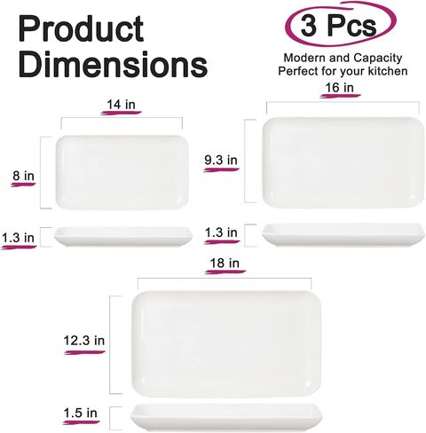 DELLING Large Serving Platter Set 16/14/12inch Large Serving Tray - Rectangular White Serving Trays for Party, Turkey Platter Set of 3, Christmas in Saudi Arabia