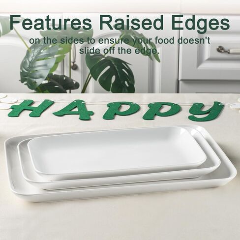 DELLING Large Serving Platter Set 16/14/12inch Large Serving Tray - Rectangular White Serving Trays for Party, Turkey Platter Set of 3, Christmas in Saudi Arabia