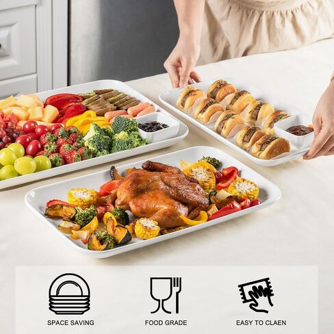 DELLING Large Serving Platter Set 16/14/12inch Large Serving Tray - Rectangular White Serving Trays for Party, Turkey Platter Set of 3, Christmas in Saudi Arabia