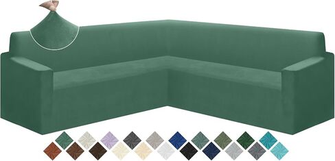ALIECOM Velvet Corner Sectional Couch Covers L Shape Sofa Cover for Living Room Stretch Soft U Shaped Sofa Slipcover Non Slip Pets Dogs Furniture Protector with Elastic Bottom (Avocado Green,Large) in Saudi Arabia
