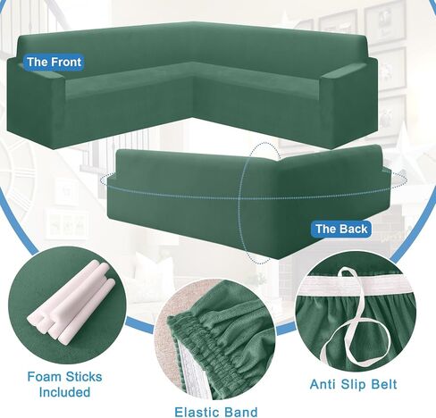 ALIECOM Velvet Corner Sectional Couch Covers L Shape Sofa Cover for Living Room Stretch Soft U Shaped Sofa Slipcover Non Slip Pets Dogs Furniture Protector with Elastic Bottom (Avocado Green,Large) in Saudi Arabia