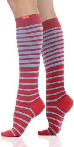 VIM & VIGR Nylon 20-30 mmHg Graduated Compression Socks (Midnight & Rust Thick Stripe, Large/X-Large Wide Calf (6)) in Saudi Arabia