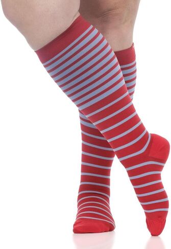 VIM & VIGR Nylon 20-30 mmHg Graduated Compression Socks (Midnight & Rust Thick Stripe, Large/X-Large Wide Calf (6)) in Saudi Arabia