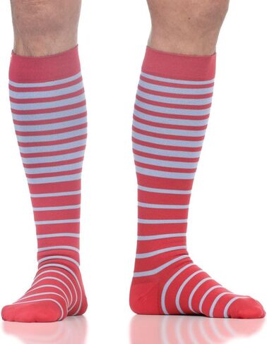 VIM & VIGR Nylon 20-30 mmHg Graduated Compression Socks (Midnight & Rust Thick Stripe, Large/X-Large Wide Calf (6)) in Saudi Arabia