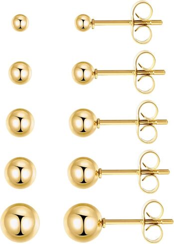 5 Pairs Stainless Steel Stud Earrings Set 14K Silver Hypoallergenic Earrings Real Gold Plated Lightweight Earrings for Women in Saudi Arabia