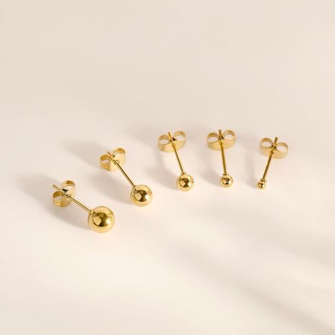 5 Pairs Stainless Steel Stud Earrings Set 14K Silver Hypoallergenic Earrings Real Gold Plated Lightweight Earrings for Women in Saudi Arabia