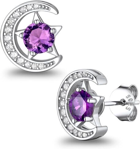 Suplight Sterling Silver Moon and Star Birthstone Crystal for Women with Dainty Silver Necklaces/Stud Earrings 1-12 Month Birthstone Emerald Pendant Sparkling Cubic Zirconia Gem Dainty Jewelry for Birthday Everyday in Kuwait