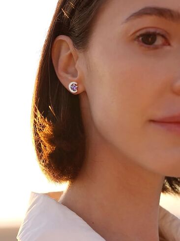 Suplight Sterling Silver Moon and Star Birthstone Crystal for Women with Dainty Silver Necklaces/Stud Earrings 1-12 Month Birthstone Emerald Pendant Sparkling Cubic Zirconia Gem Dainty Jewelry for Birthday Everyday in Kuwait