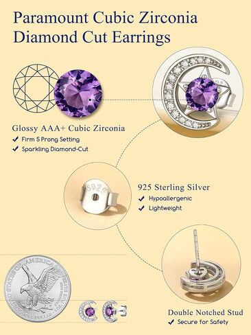 Suplight Sterling Silver Moon and Star Birthstone Crystal for Women with Dainty Silver Necklaces/Stud Earrings 1-12 Month Birthstone Emerald Pendant Sparkling Cubic Zirconia Gem Dainty Jewelry for Birthday Everyday in Kuwait