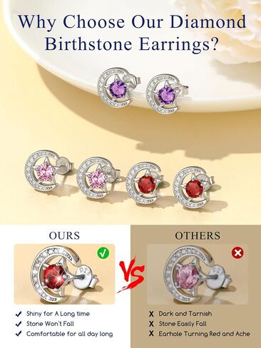 Suplight Sterling Silver Moon and Star Birthstone Crystal for Women with Dainty Silver Necklaces/Stud Earrings 1-12 Month Birthstone Emerald Pendant Sparkling Cubic Zirconia Gem Dainty Jewelry for Birthday Everyday in Kuwait
