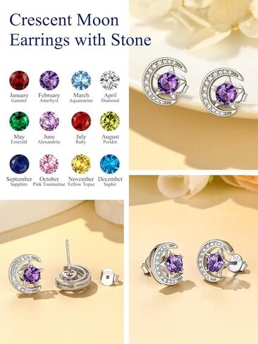 Suplight Sterling Silver Moon and Star Birthstone Crystal for Women with Dainty Silver Necklaces/Stud Earrings 1-12 Month Birthstone Emerald Pendant Sparkling Cubic Zirconia Gem Dainty Jewelry for Birthday Everyday in Kuwait