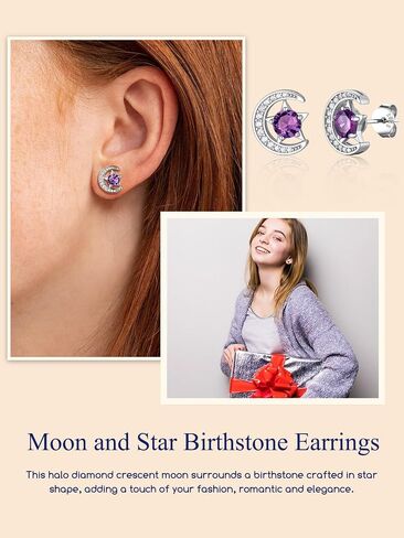 Suplight Sterling Silver Moon and Star Birthstone Crystal for Women with Dainty Silver Necklaces/Stud Earrings 1-12 Month Birthstone Emerald Pendant Sparkling Cubic Zirconia Gem Dainty Jewelry for Birthday Everyday in Kuwait