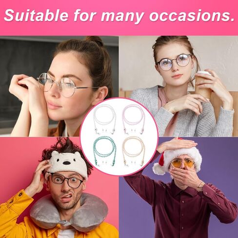 4 Pcs Glasses Chain for Women, Pearl Eye Glasses Holders Around Neck, Eyeglasses Strap Beaded Eyeglass Chain Lanyard in Saudi Arabia