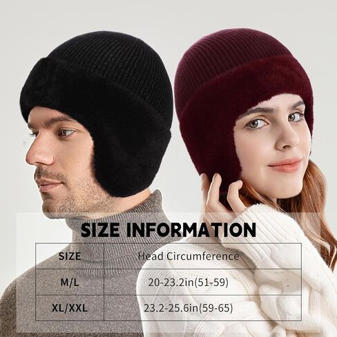 M/L/XL/XXL Winter Beanies Hat with Ear Flaps for Men Women, Warm Thermal Knitted Earflaps Cap Thick Stocking Caps in Saudi Arabia