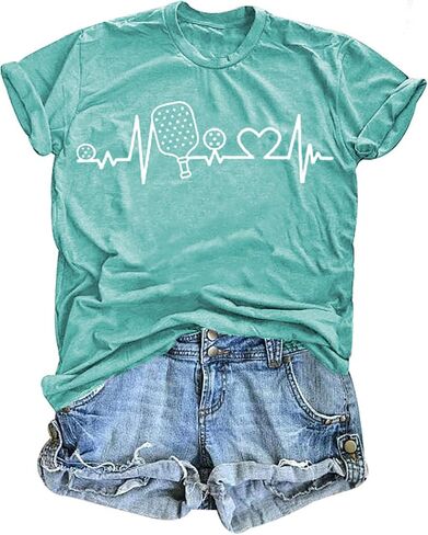 Pickleball Shirts Women Funny Tees for Pickleball Lovers Heartbeat Graphic Short Sleeve T-Shirt Tops in Kuwait