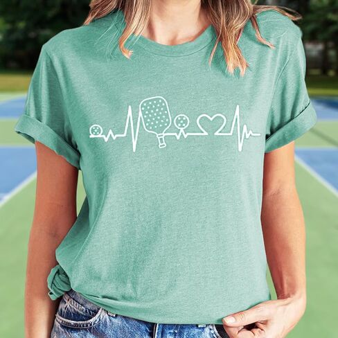Pickleball Shirts Women Funny Tees for Pickleball Lovers Heartbeat Graphic Short Sleeve T-Shirt Tops in Kuwait