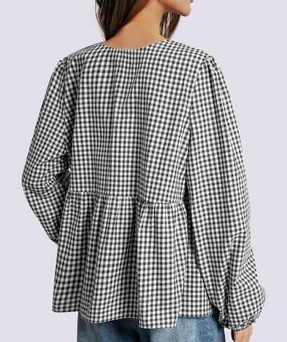 Tie Front Tops for Women Puff Long Sleeve Shirt Peplum Hem Cute Babydoll Blouse Y2k Going Out Tops in Saudi Arabia