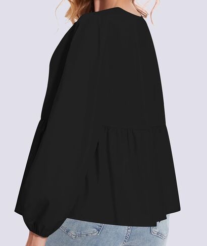 Tie Front Tops for Women Puff Long Sleeve Shirt Peplum Hem Cute Babydoll Blouse Y2k Going Out Tops in Saudi Arabia