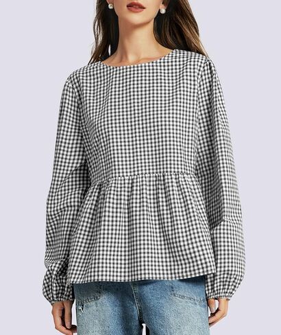 Tie Front Tops for Women Puff Long Sleeve Shirt Peplum Hem Cute Babydoll Blouse Y2k Going Out Tops in Saudi Arabia