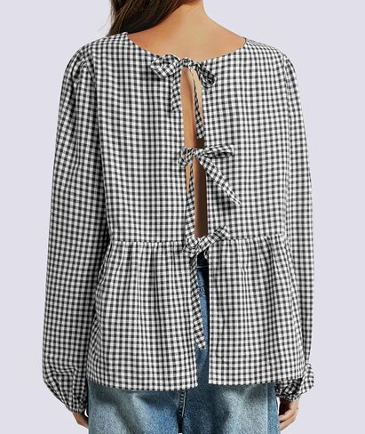 Tie Front Tops for Women Puff Long Sleeve Shirt Peplum Hem Cute Babydoll Blouse Y2k Going Out Tops in Saudi Arabia