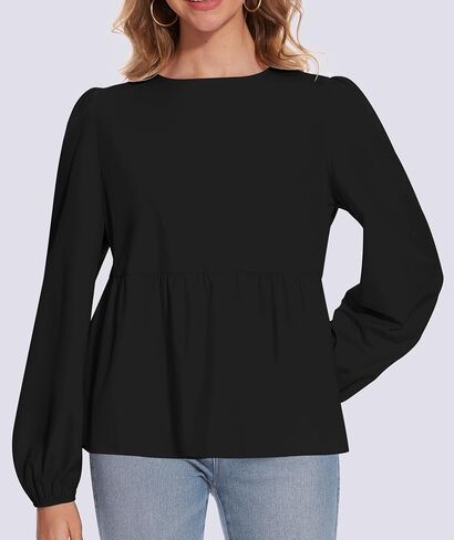 Tie Front Tops for Women Puff Long Sleeve Shirt Peplum Hem Cute Babydoll Blouse Y2k Going Out Tops in Saudi Arabia