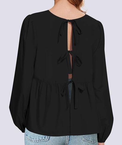 Tie Front Tops for Women Puff Long Sleeve Shirt Peplum Hem Cute Babydoll Blouse Y2k Going Out Tops in Saudi Arabia