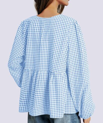 Tie Front Tops for Women Puff Long Sleeve Shirt Peplum Hem Cute Babydoll Blouse Y2k Going Out Tops in Saudi Arabia