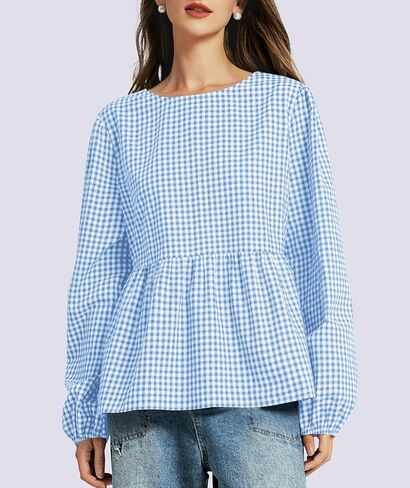 Tie Front Tops for Women Puff Long Sleeve Shirt Peplum Hem Cute Babydoll Blouse Y2k Going Out Tops in Saudi Arabia