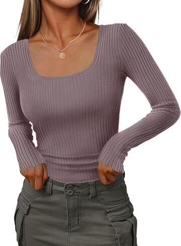 HOTOUCH Sweaters for Women Pullover Square Neck Long Sleeve Slim Fitted Ribbed Knit Basic Fashion Tops 2025 S-XXL in Saudi Arabia