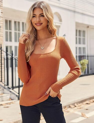 HOTOUCH Sweaters for Women Pullover Square Neck Long Sleeve Slim Fitted Ribbed Knit Basic Fashion Tops 2025 S-XXL in Saudi Arabia