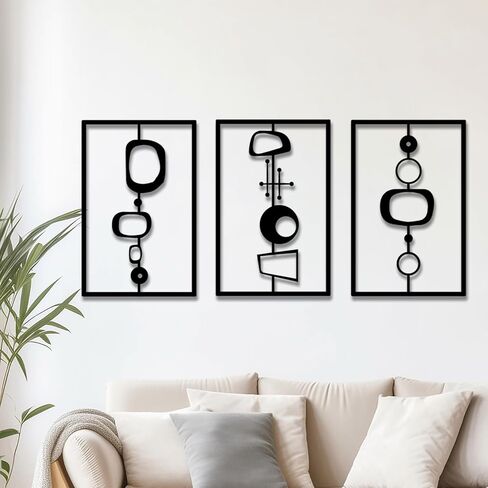 cape leadwort 3Pcs Black Abstract Metal Wall Art, Modern Geometric Decor Hanging, 3D Textured Metal Wall Sculptures, for Living Room Bedroom Bathroom Study Room in Kuwait