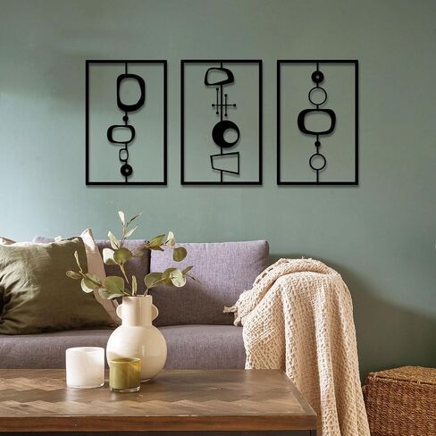 cape leadwort 3Pcs Black Abstract Metal Wall Art, Modern Geometric Decor Hanging, 3D Textured Metal Wall Sculptures, for Living Room Bedroom Bathroom Study Room in Kuwait