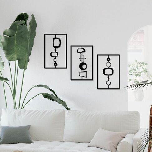 cape leadwort 3Pcs Black Abstract Metal Wall Art, Modern Geometric Decor Hanging, 3D Textured Metal Wall Sculptures, for Living Room Bedroom Bathroom Study Room in Kuwait