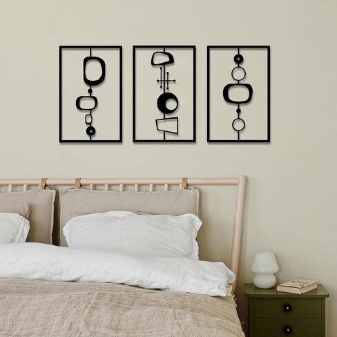 cape leadwort 3Pcs Black Abstract Metal Wall Art, Modern Geometric Decor Hanging, 3D Textured Metal Wall Sculptures, for Living Room Bedroom Bathroom Study Room in Kuwait