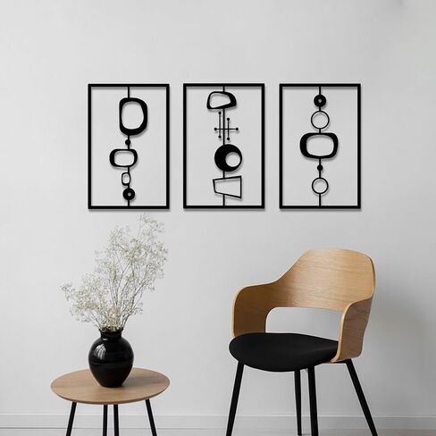 cape leadwort 3Pcs Black Abstract Metal Wall Art, Modern Geometric Decor Hanging, 3D Textured Metal Wall Sculptures, for Living Room Bedroom Bathroom Study Room in Kuwait