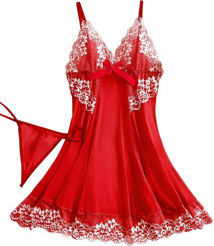 مجموعة ملابس داخلية بيبي دول شفافة من الدانتيل الشبكي بفيونكة مثيرة من Lilosy in Kuwait