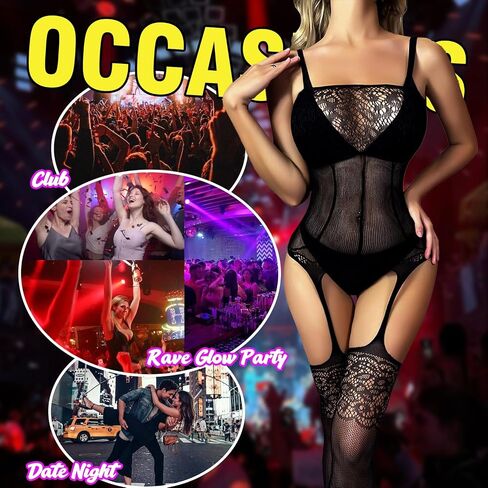 Crotchless Lingerie for Women Sexy Club Outfits Fishnet Bodytocking Rave Outfits One Piece Body Stocking Nightwear in Saudi Arabia