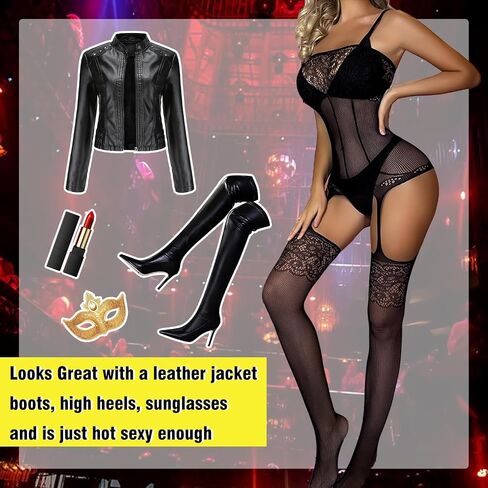 Crotchless Lingerie for Women Sexy Club Outfits Fishnet Bodytocking Rave Outfits One Piece Body Stocking Nightwear in Saudi Arabia