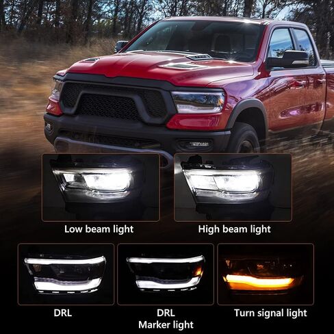 LED Headlight Assembly Compatible with Dodge Ram 1500 2019 2020 2021 2022 Replacement Headlamp with Black Housing Left Driver Side 68533275AA CH2502320 in Saudi Arabia