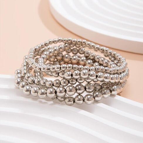 7Pcs Gold Beaded Bracelets Set for Women Stretch Bracelet Bead Ball Stackable Chunky Bracelet Jewelry Trendy and Dainty Bracelet Set in Kuwait