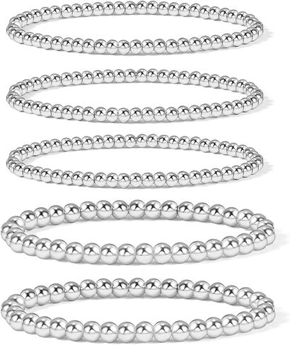 7Pcs Gold Beaded Bracelets Set for Women Stretch Bracelet Bead Ball Stackable Chunky Bracelet Jewelry Trendy and Dainty Bracelet Set in Kuwait