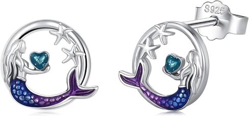 Mermaid/Axolotl/Shark/Octopus Earrings Ocean Stud Earrings for Women 925 Sterling Silver Ocean Animal Beach Theme Jewelry Birthday Gifts for Girlfriend Ocean Animal Lovers in Saudi Arabia