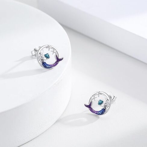 Mermaid/Axolotl/Shark/Octopus Earrings Ocean Stud Earrings for Women 925 Sterling Silver Ocean Animal Beach Theme Jewelry Birthday Gifts for Girlfriend Ocean Animal Lovers in Saudi Arabia