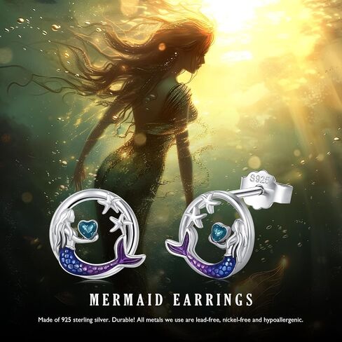 Mermaid/Axolotl/Shark/Octopus Earrings Ocean Stud Earrings for Women 925 Sterling Silver Ocean Animal Beach Theme Jewelry Birthday Gifts for Girlfriend Ocean Animal Lovers in Saudi Arabia