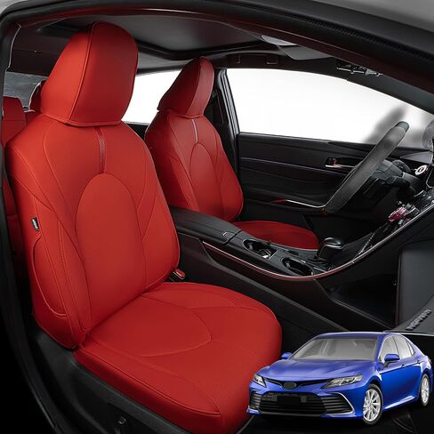 أغطية مقاعد 2018-2024 لسيارة Toyota Camry LE, SE, SE Nightshade، لملحقات Carmy مجموعة كاملة من أغطية مقاعد جلدية لسيارة Camry 2018 2019 2020 2021 2022 2023 2024 واقي مقعد أحمر in Kuwait