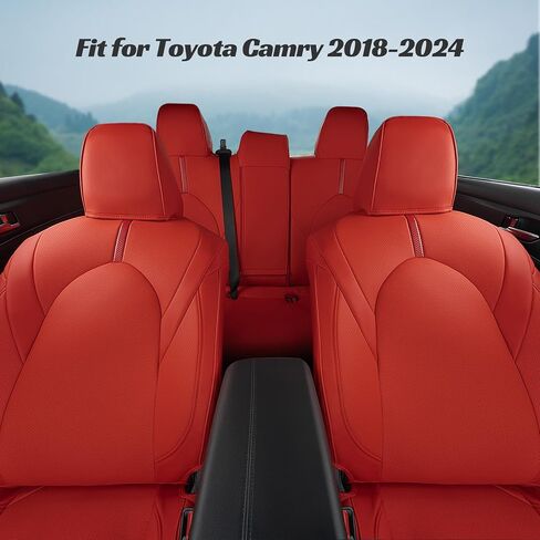 أغطية مقاعد 2018-2024 لسيارة Toyota Camry LE, SE, SE Nightshade، لملحقات Carmy مجموعة كاملة من أغطية مقاعد جلدية لسيارة Camry 2018 2019 2020 2021 2022 2023 2024 واقي مقعد أحمر in Kuwait